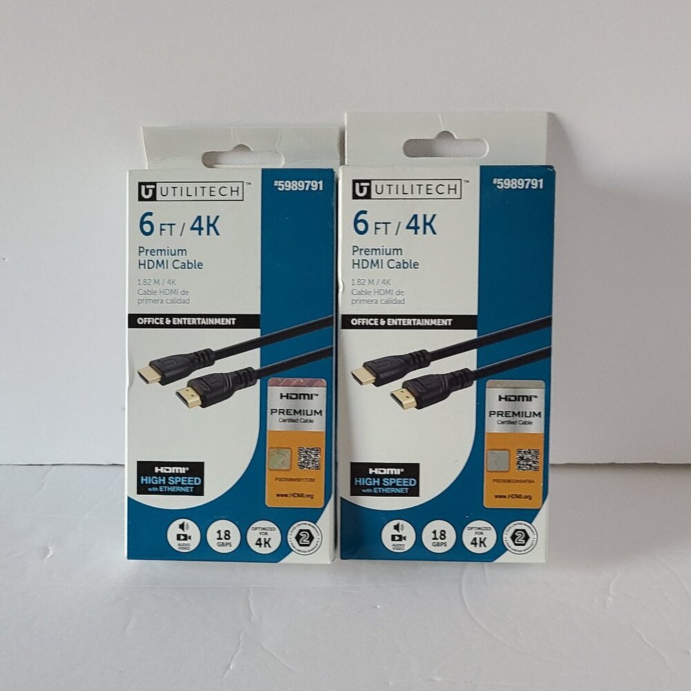 UTILITECH 6FT/4K PREMIUM HDMI CABLE HIGH SPEED- GOLD PLATED CONNECTOR BUNDLE OF2